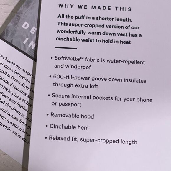 LULULEMON WUNDER Puff SUPER CROPPED vest WHITE SIZE 8 perfect cute NWT - Picture 5 of 7